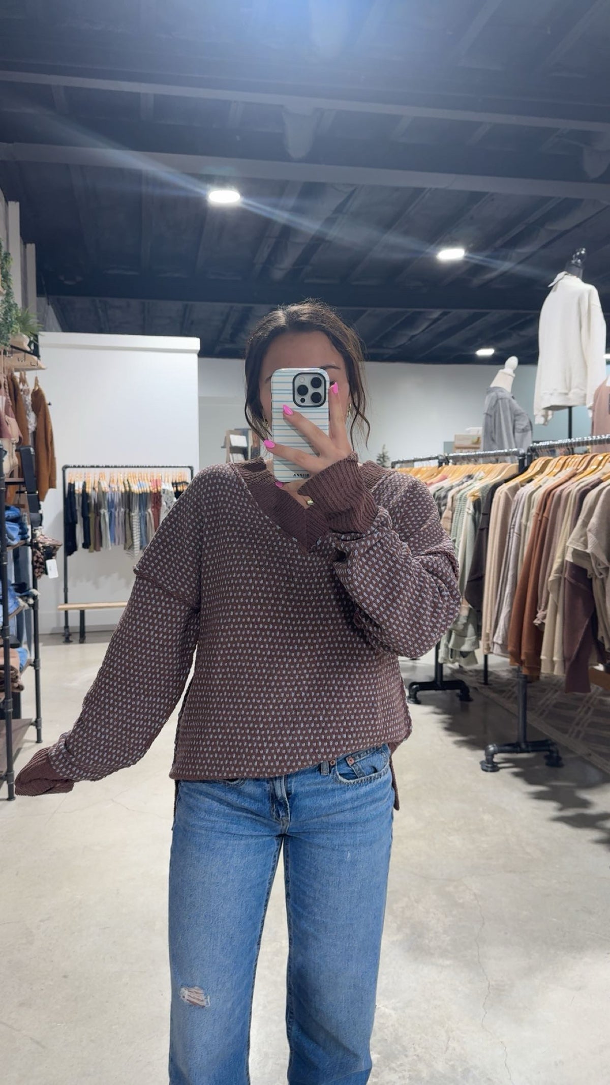 Contrast Stitch Reversible V-Neck Sweater