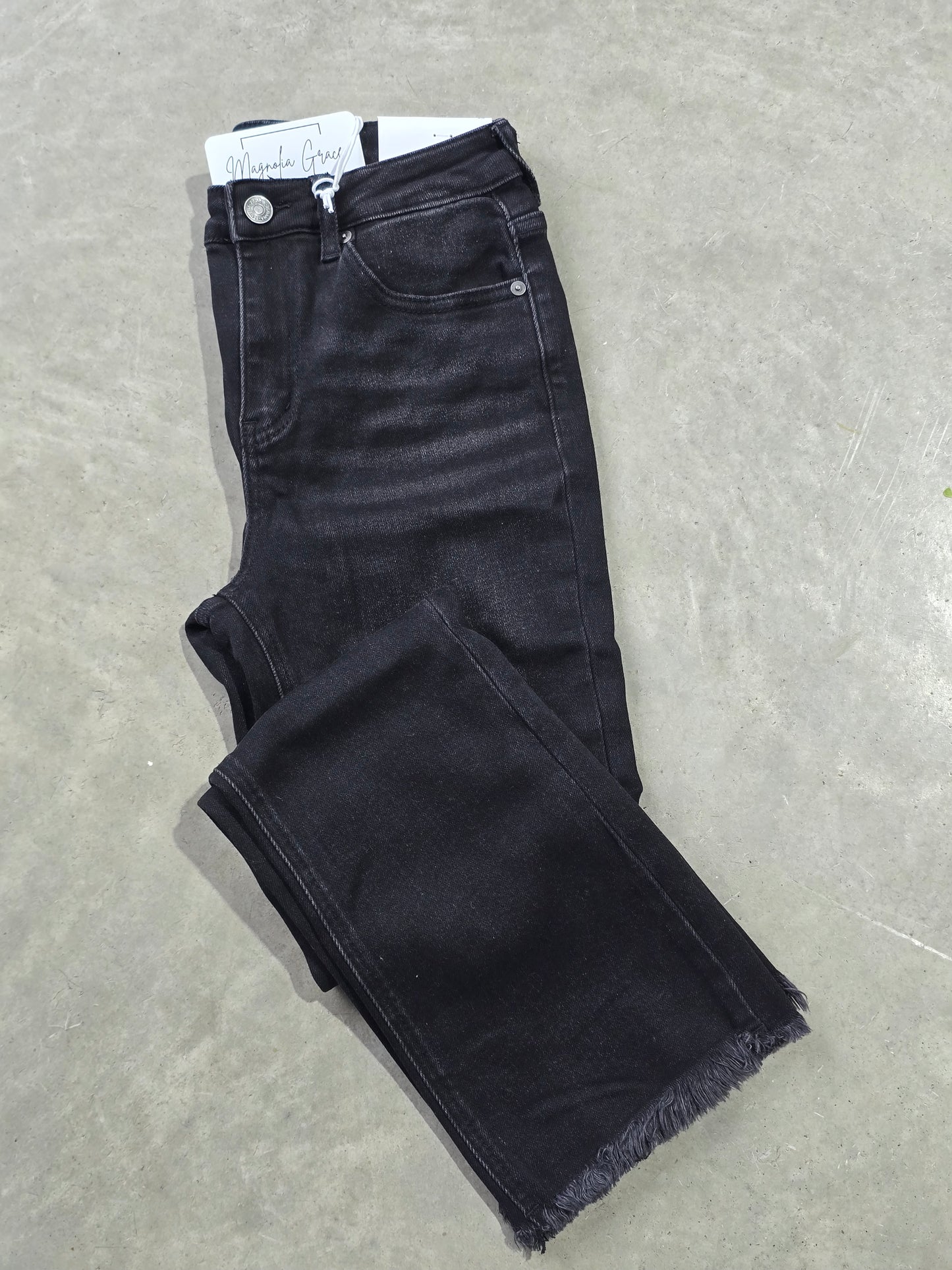 Black Raw Hem Cropped