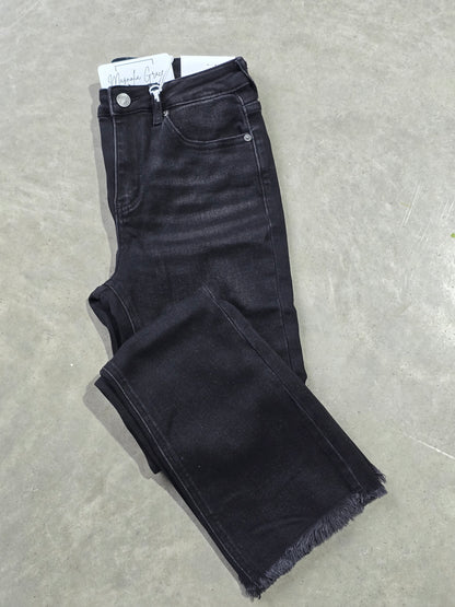 Black Raw Hem Cropped