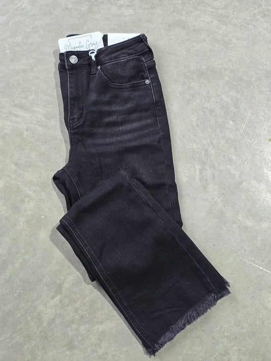Black Raw Hem Cropped