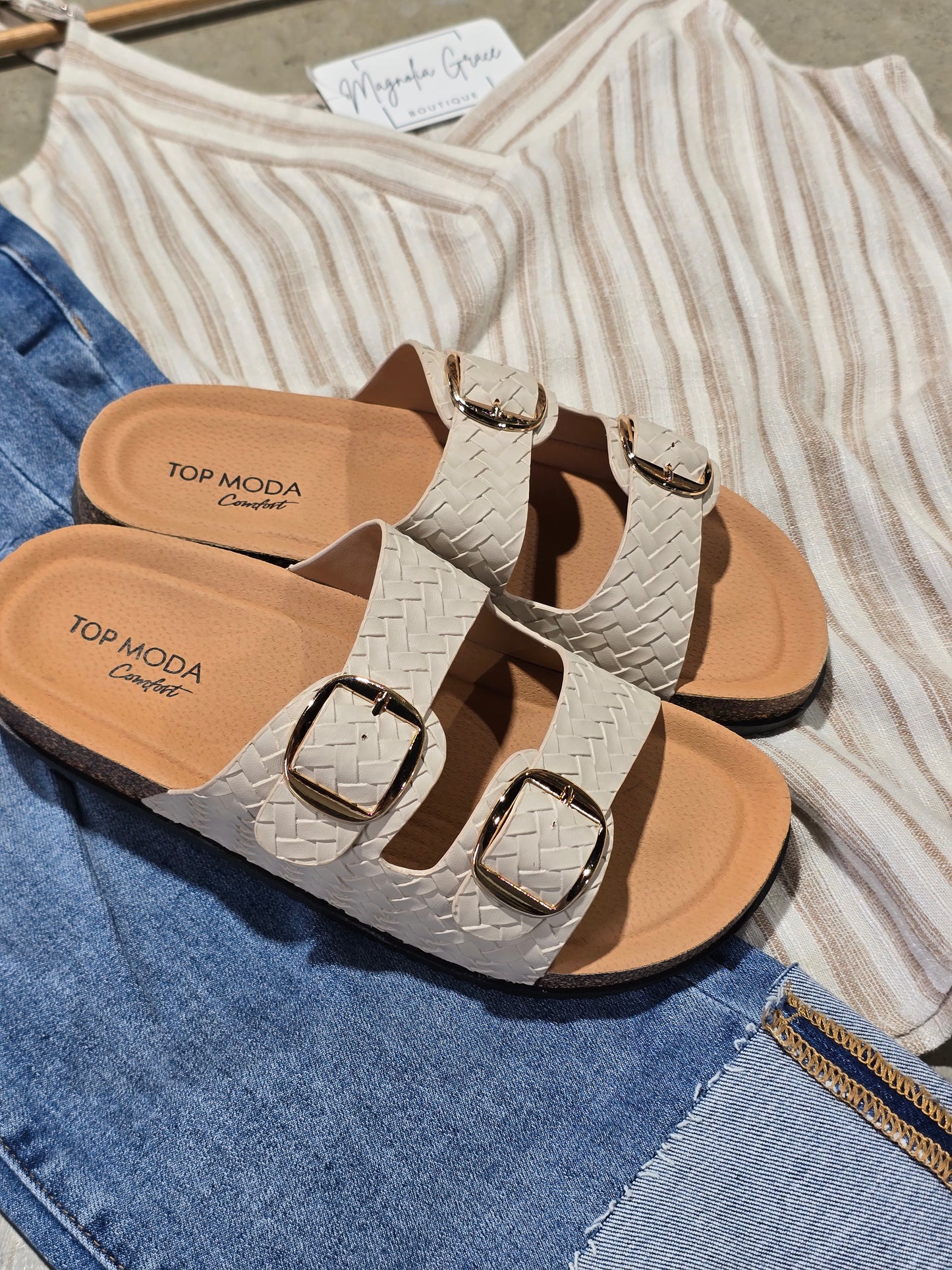 Woven Double Strap Slide Sandals