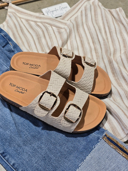 Woven Double Strap Slide Sandals