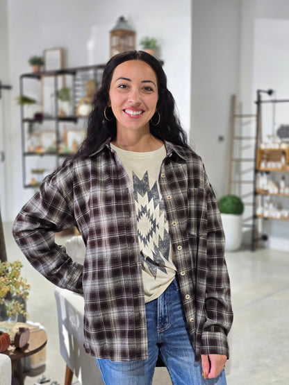 Plaid Collared Long Sleeve Button Down Top