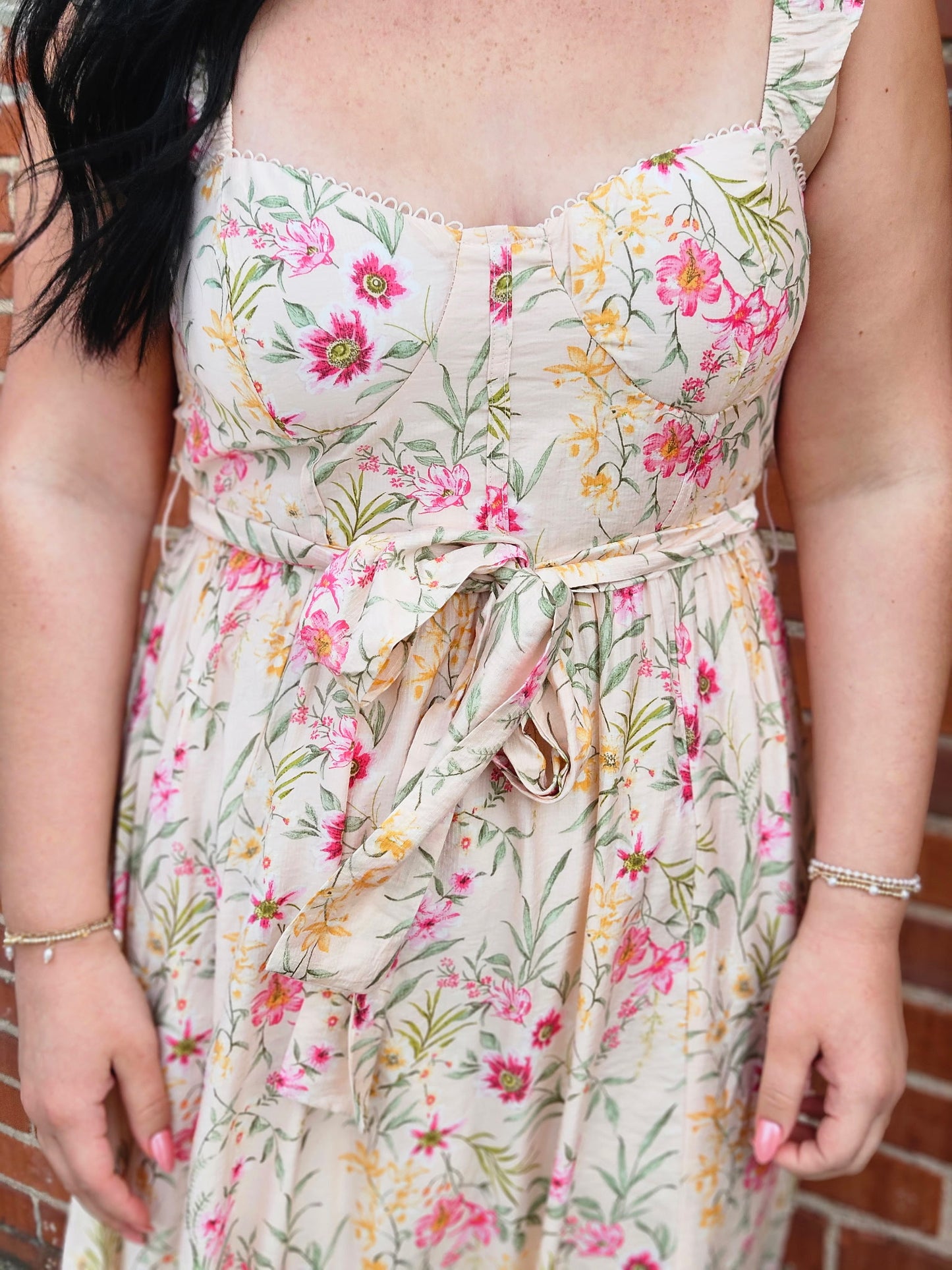 Floral Waist Tie Front Slit Sleeveless Midi Dress