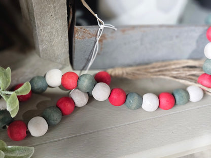Red Green And White Wooden Beaded Tassel