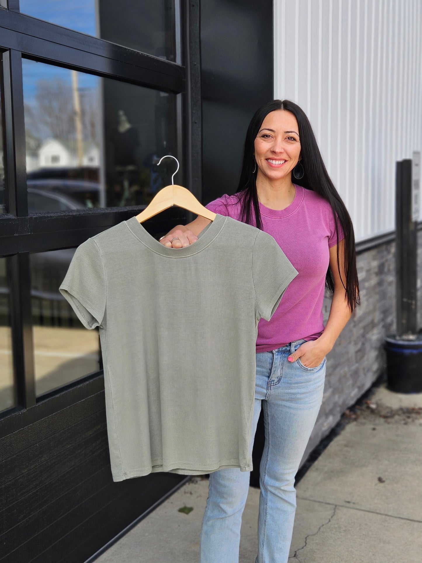 Sage Dye Ribbed Top