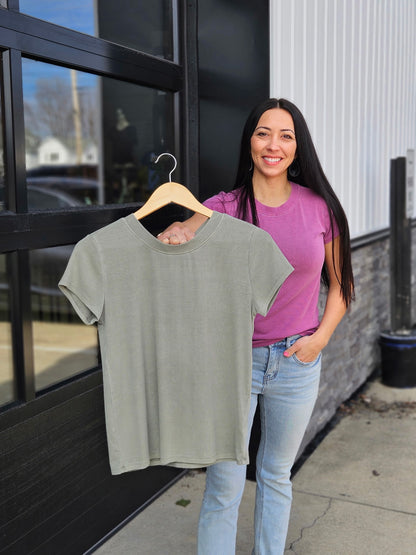 Sage Dye Ribbed Top