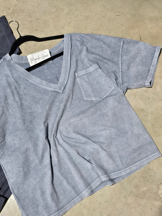 Plus Washed Exposed Seam V Neck Boxy Knit Top