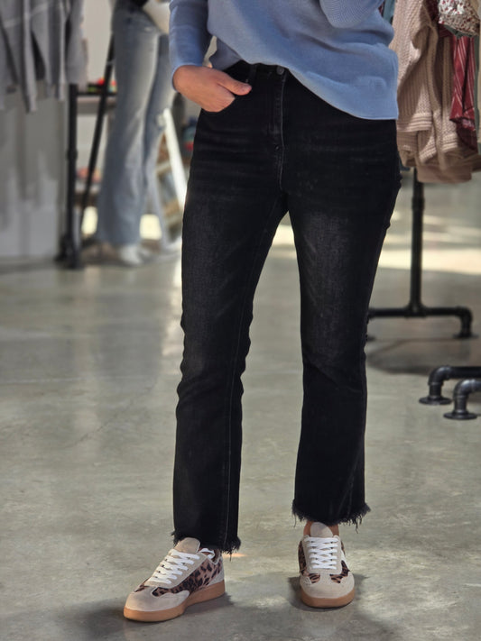 Black Raw Hem Cropped