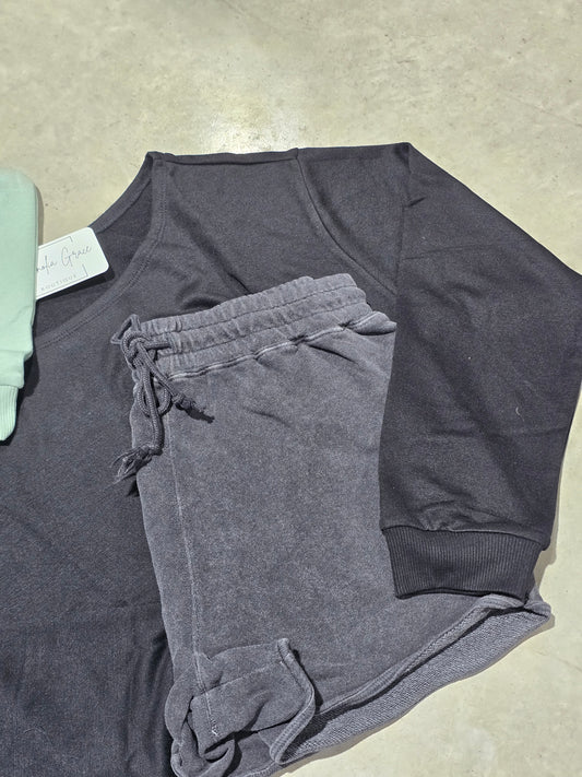 Acid Washed Elastic Waist Shorts