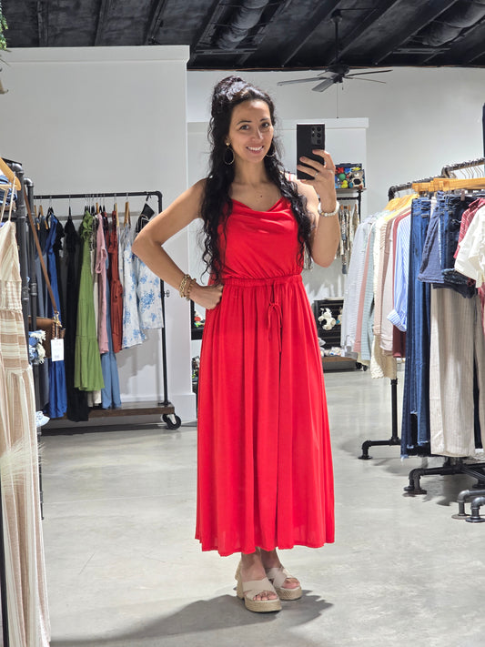 Red Flare Midi Dress