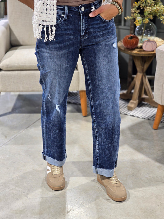 Mid Rise Loose Straight w/ Cuffed Hem Jeans