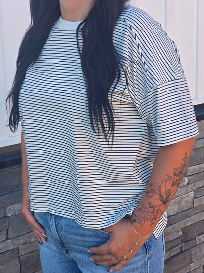 Striped Drop Shoulder Short Sleeve Top