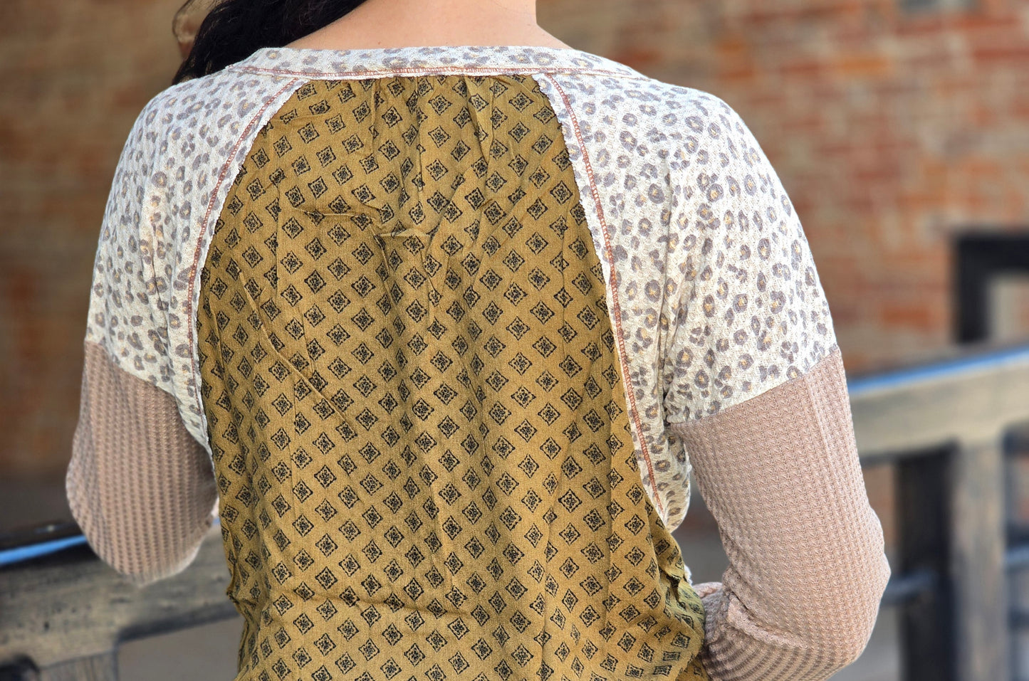 Leopard Mixed Fabric Top