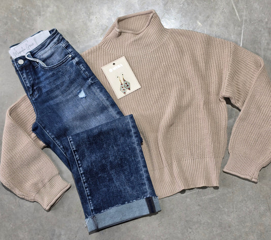 Ribbed Rolled Mock Neck