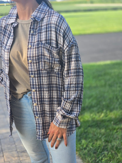 Plaid Collared Distressed Top
