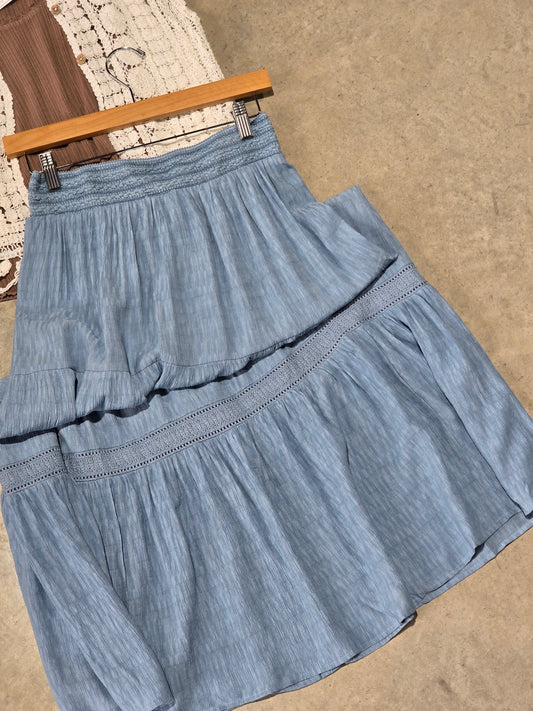 Tiered Woven Skirt w/ Lace Trim