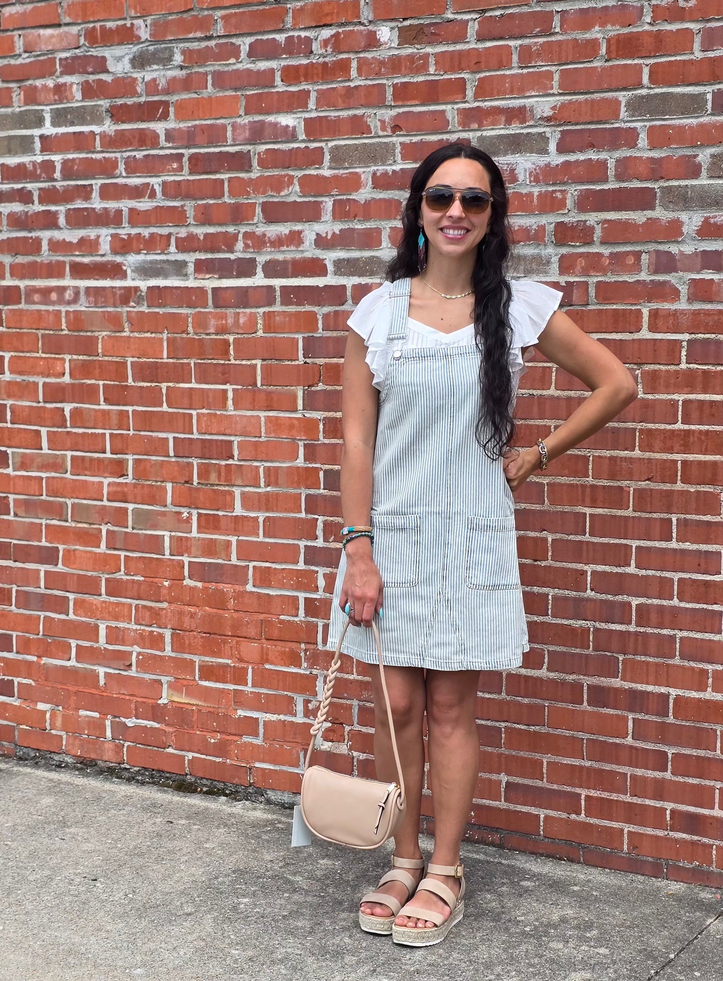 Stripe Denim Overall Mini Dress
