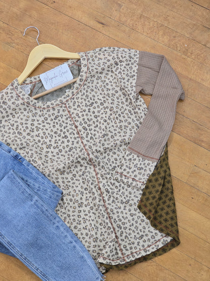 Leopard Mixed Fabric Top