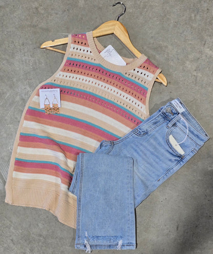 Multi Striped Crochet Tank