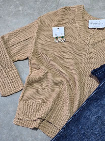 Oversized V-Neck Knit Sweater