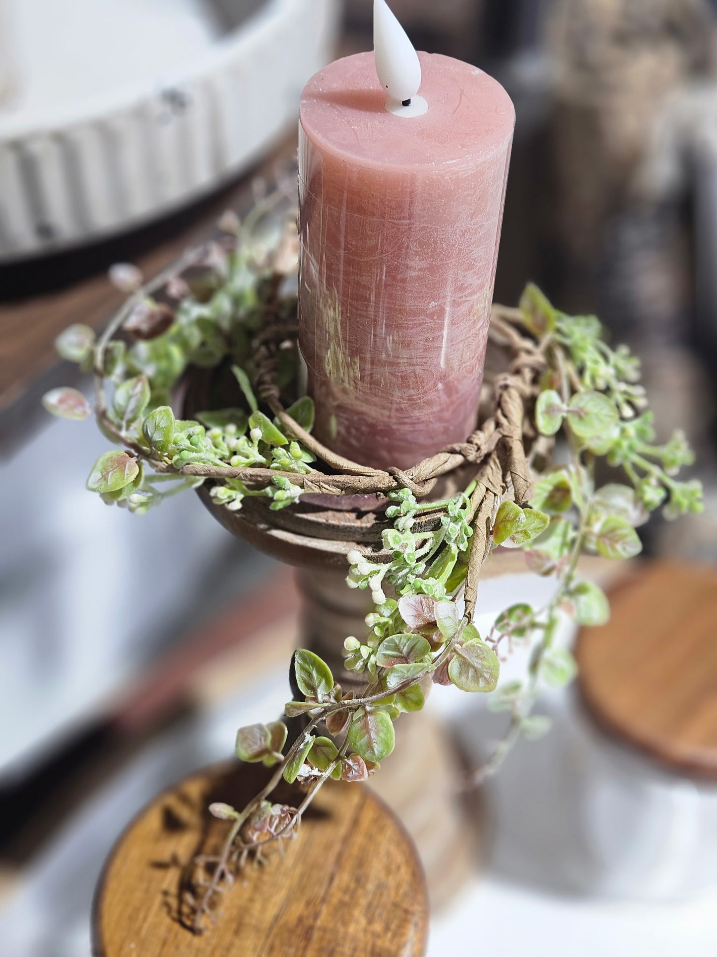 Pink And Green Peppergrass Candle Ring Small