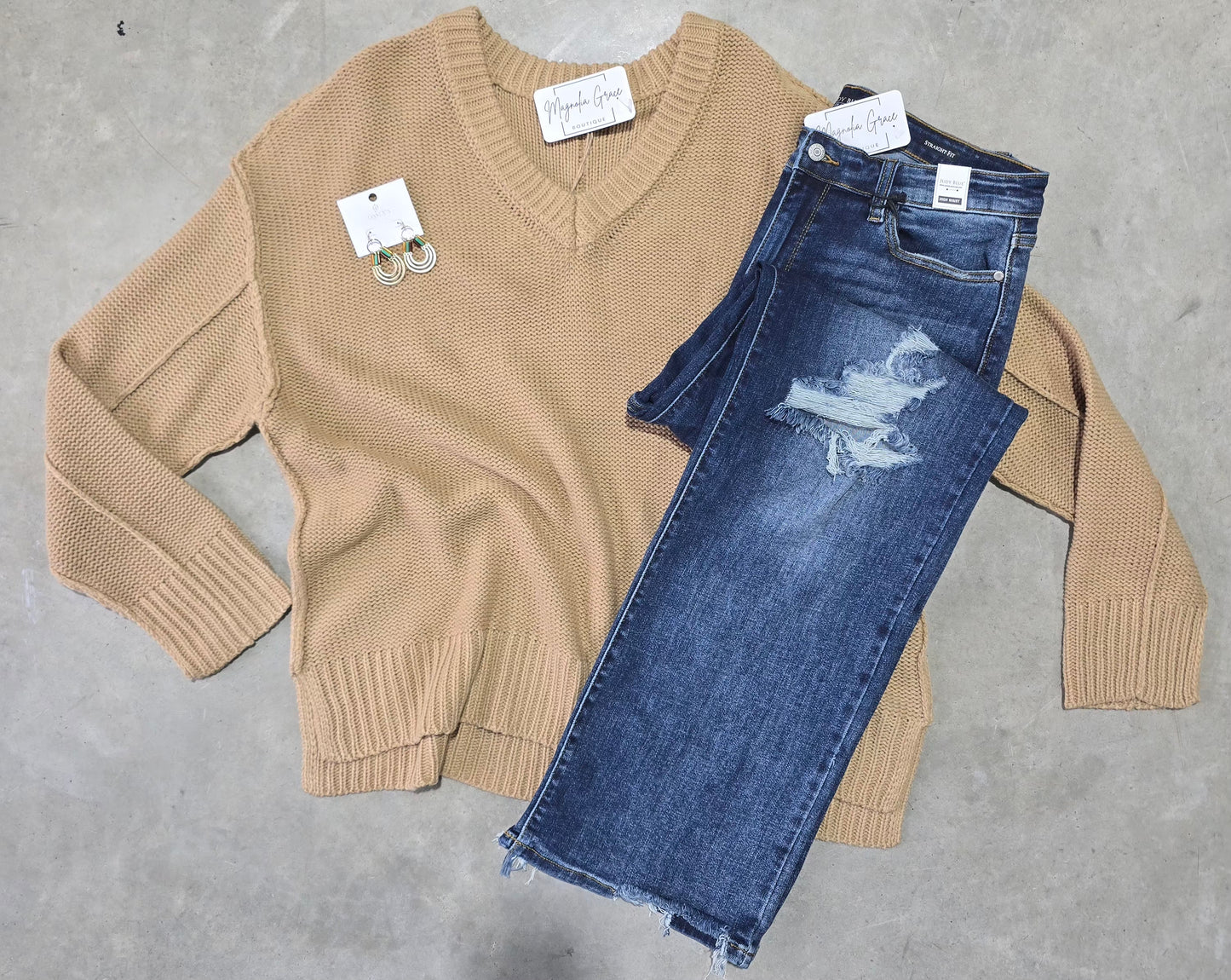 Oversized V-Neck Knit Sweater