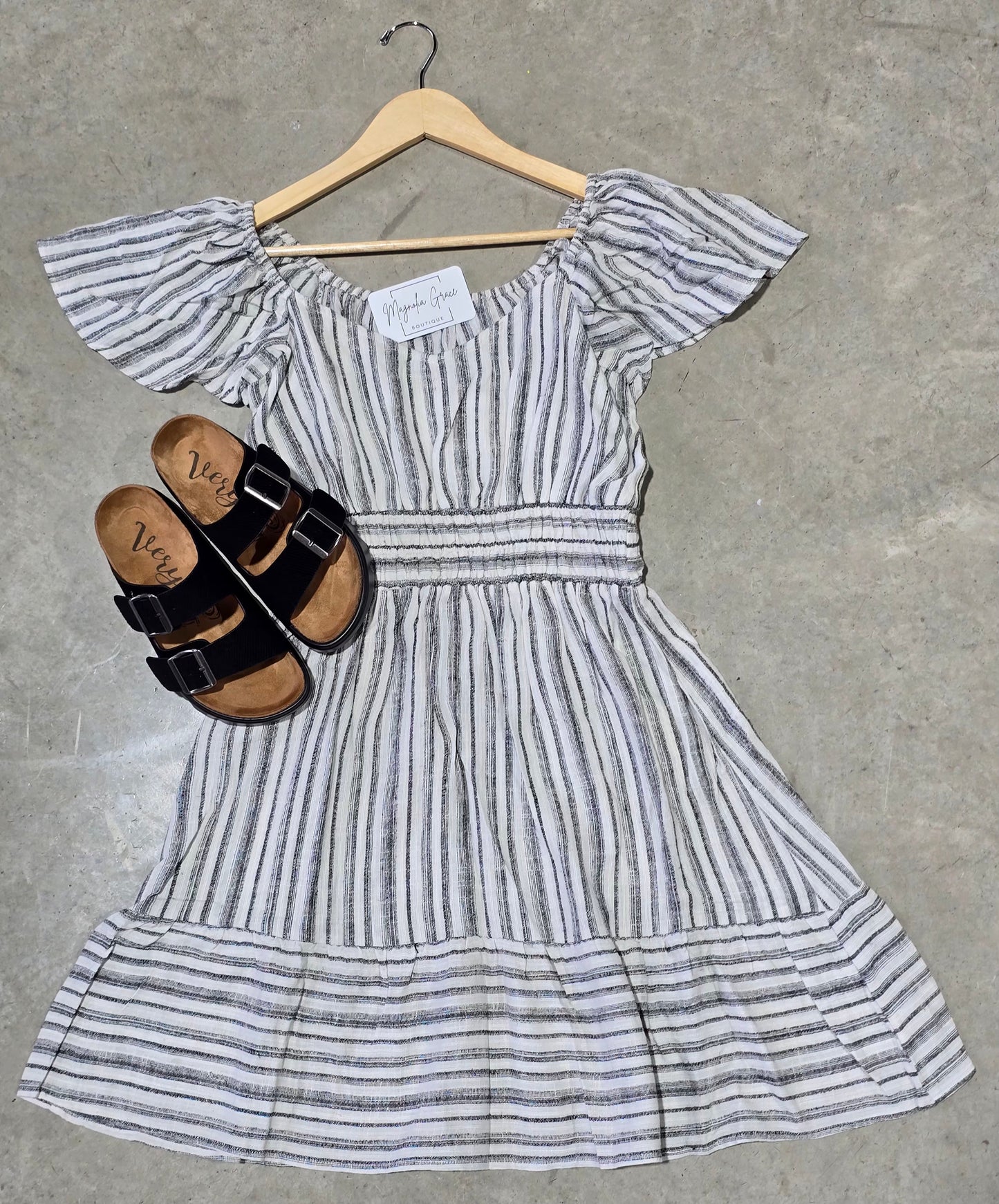 Flutter Sleeve Striped Line Dress