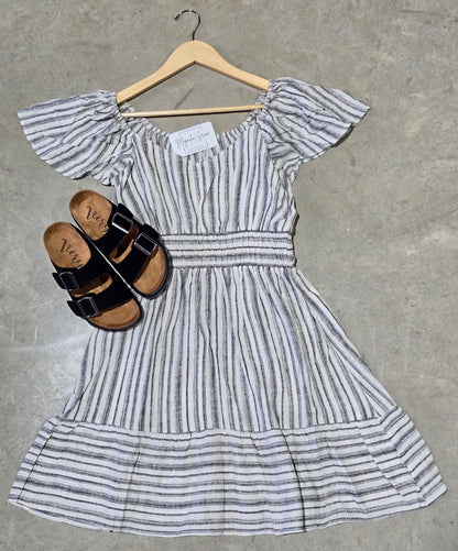 Flutter Sleeve Striped Line Dress