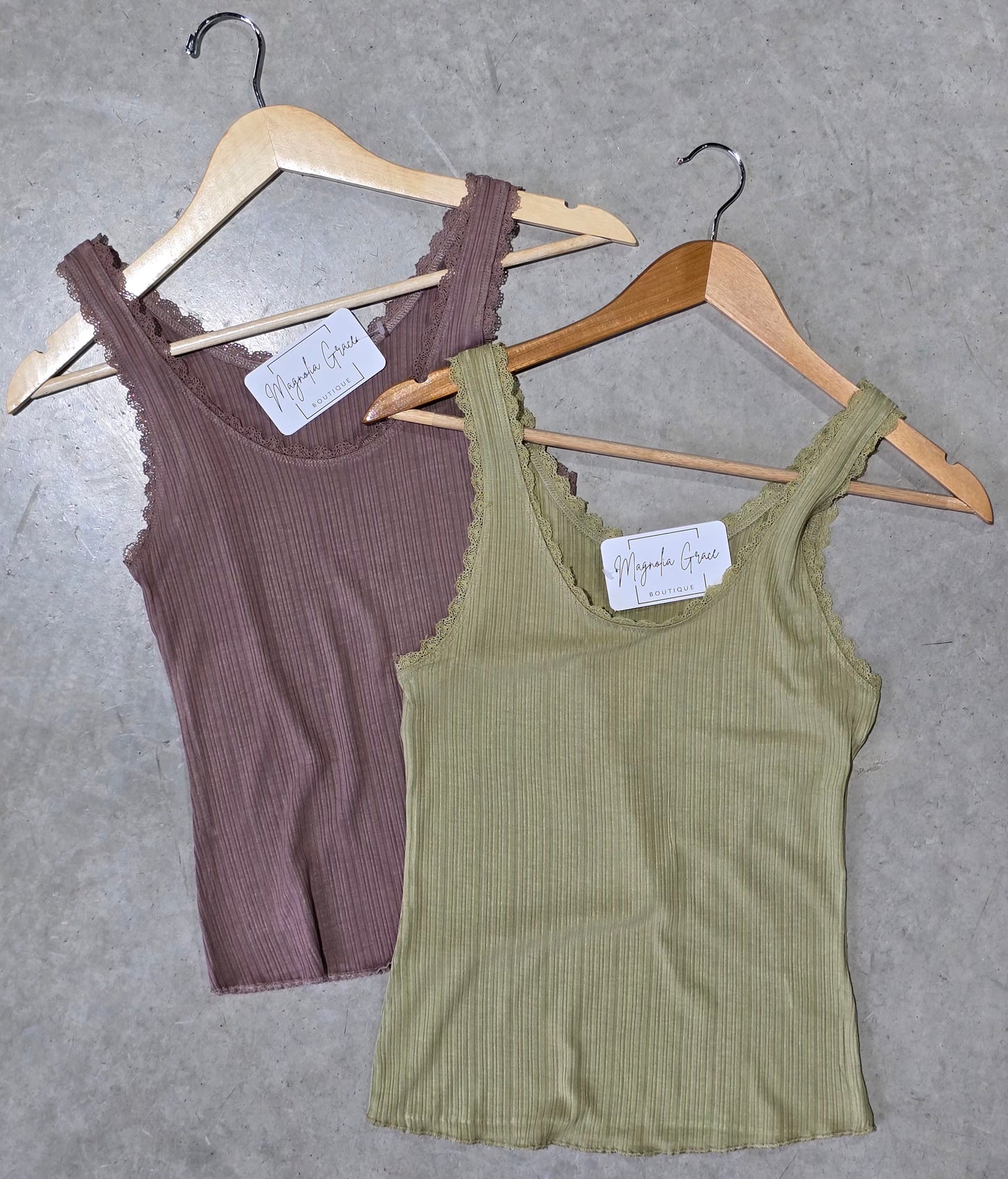 Lace Trimmed Ribbed Tank Fern