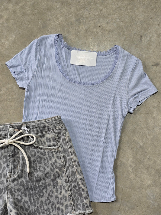Lace Trim Ribbed Scoop Neck