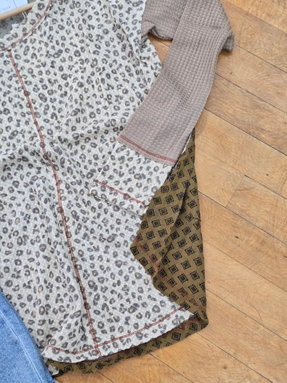 Leopard Mixed Fabric Top