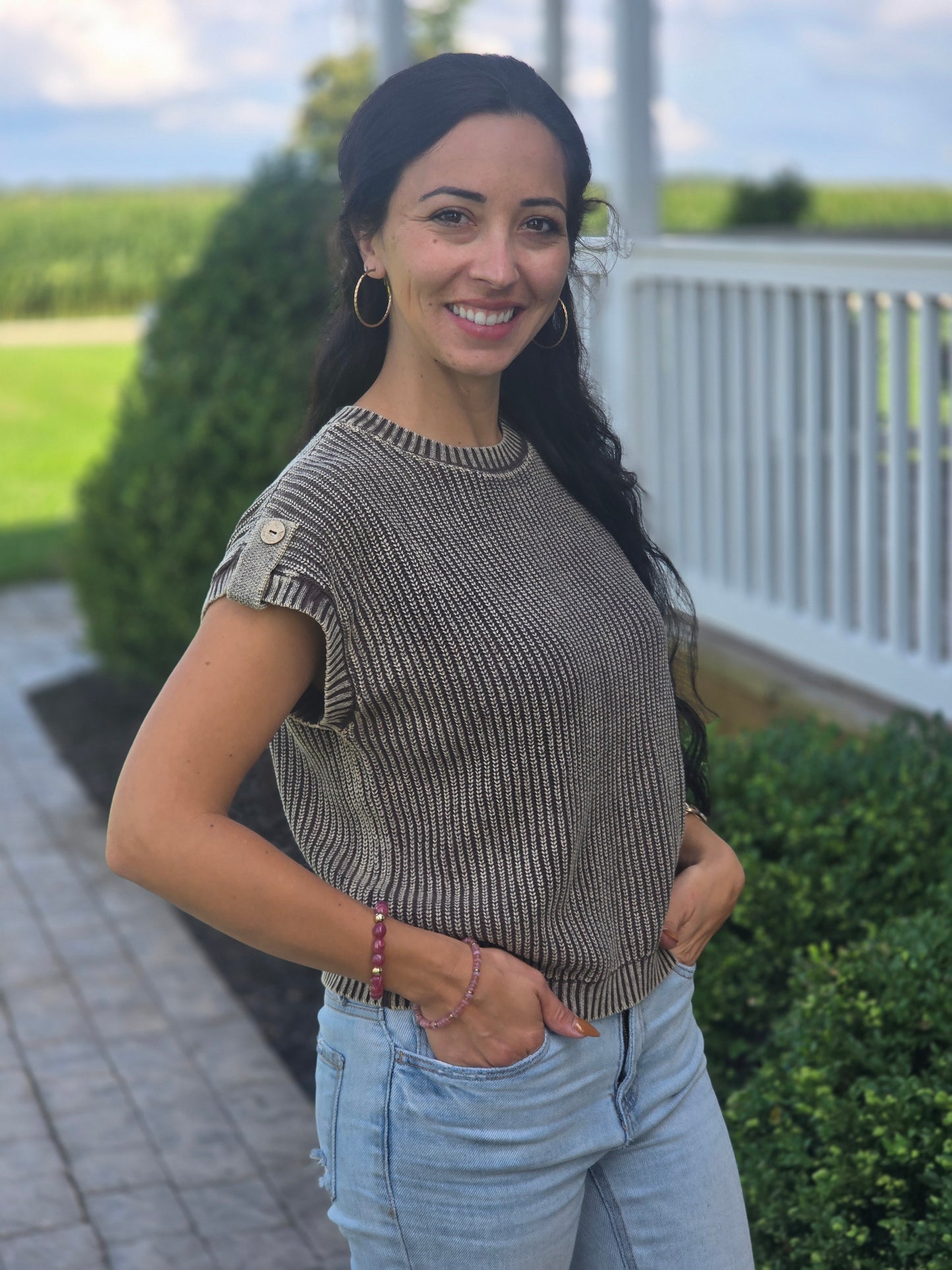 Back Button Knit Top