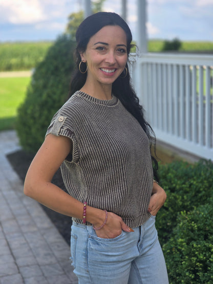 Back Button Knit Top