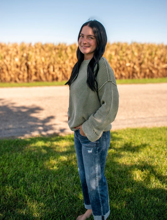 Washed Ribbed Long Sleeve
