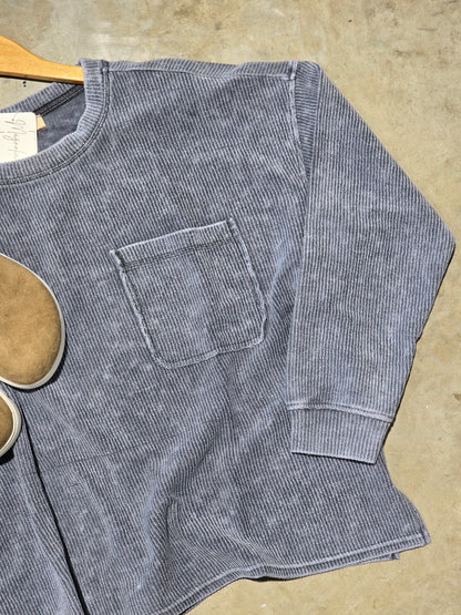 Washed Pocket Ribbed Long Sleeve