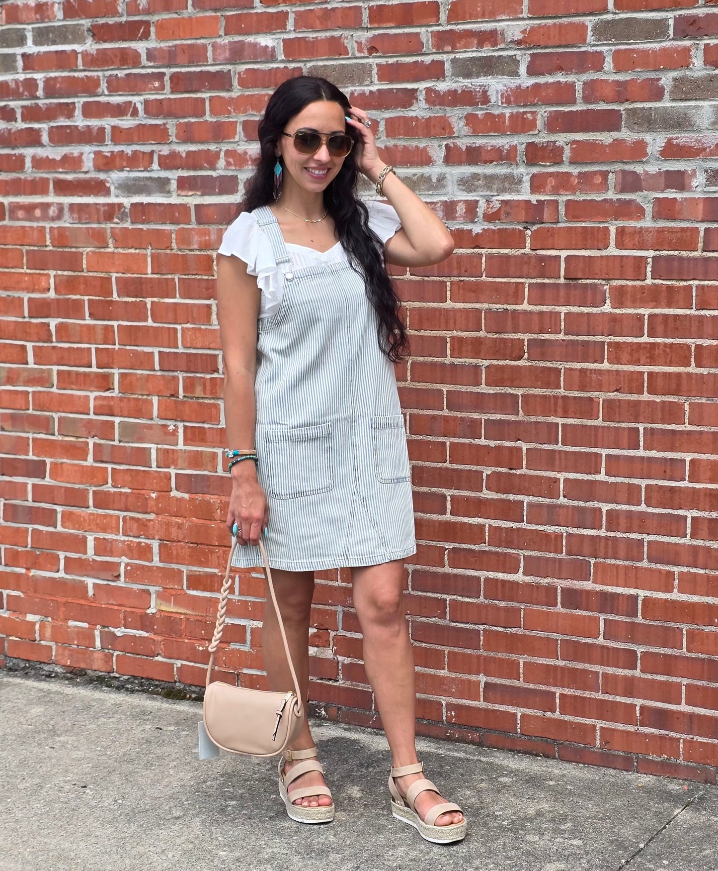 Stripe Denim Overall Mini Dress
