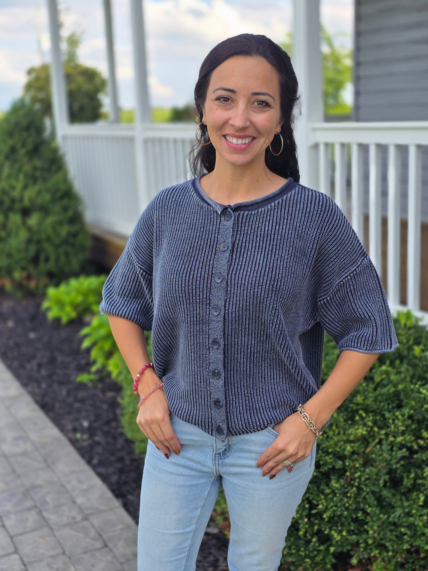 Washed Rolled Edge Cardigan