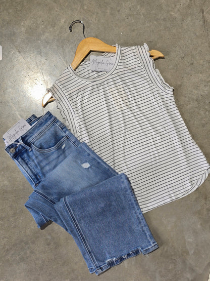 Ruffle Sleeve Stripe Tank Top