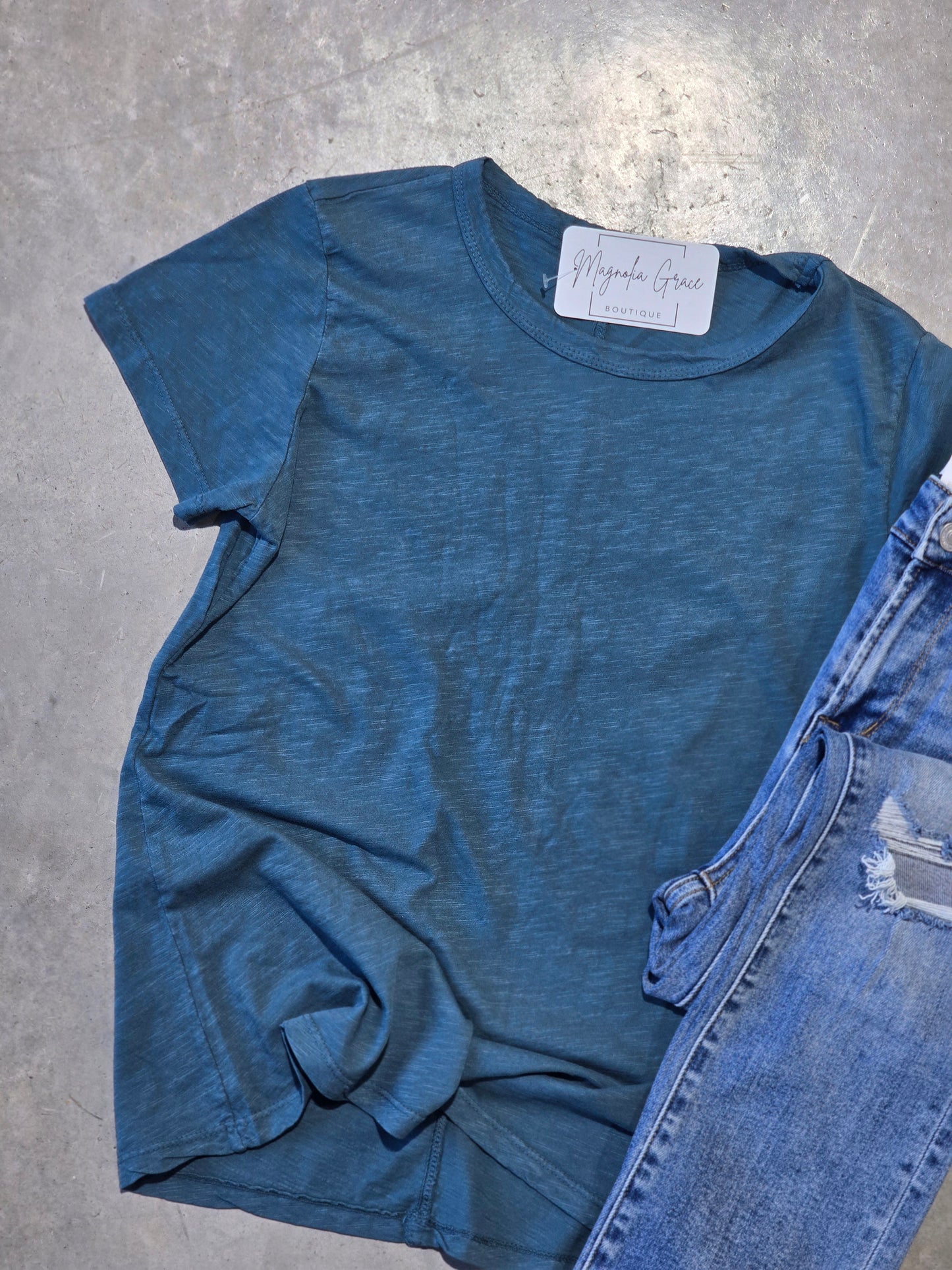 Teal Dyed Cotton Slub Tee