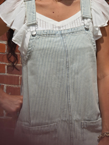 Stripe Denim Overall Mini Dress