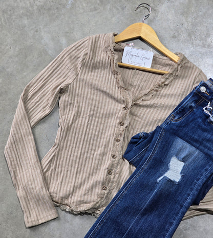 Button Down Lace Trim Top