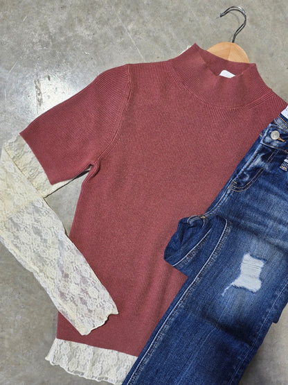Mock Neck Brick Short Sleeve