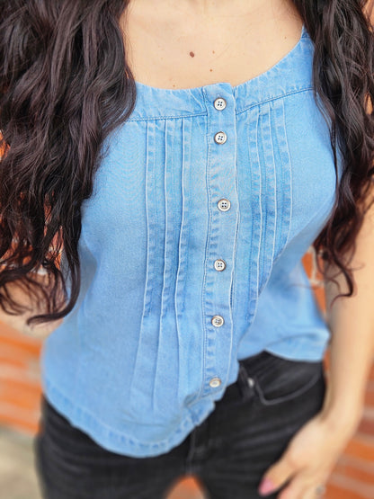 Chambray Pintuck Tank