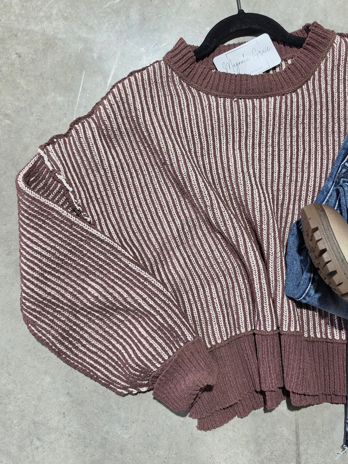 Two Tone Striped Casual Stripe Sweater Top