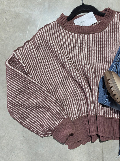 Two Tone Striped Casual Stripe Sweater Top