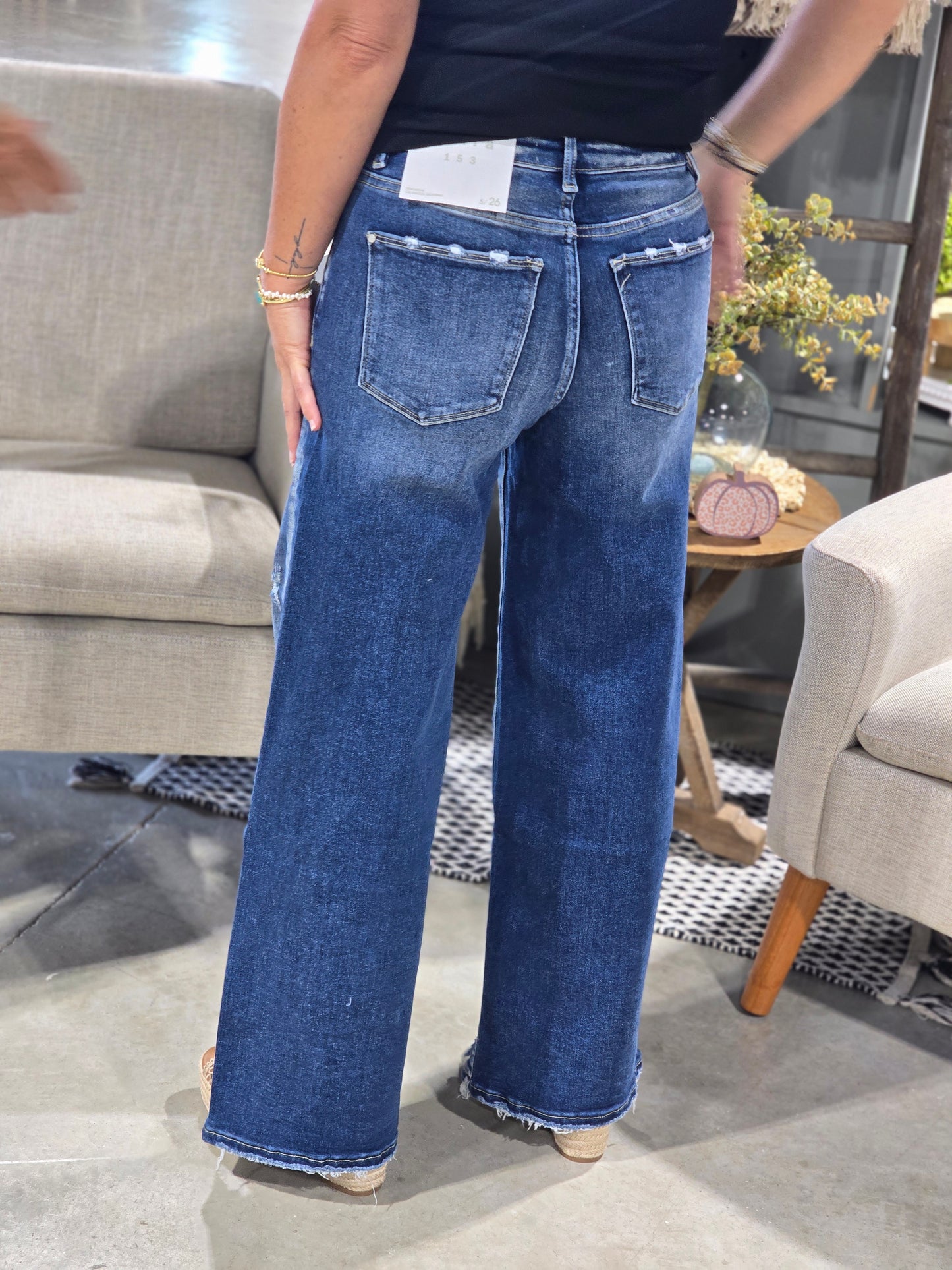 High Rise Super Stretch Wide Leg w/ Destroyed Hem