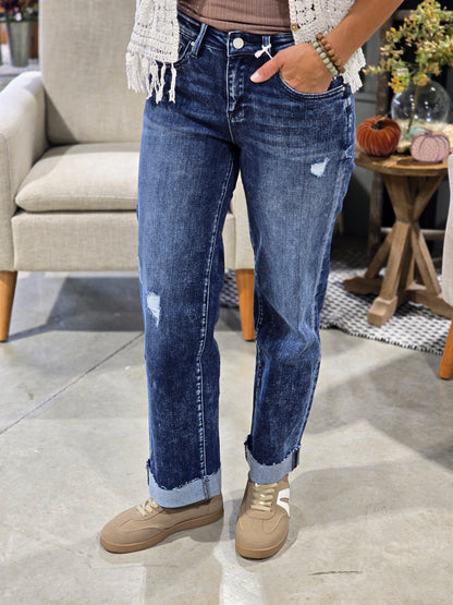 Mid Rise Loose Straight w/ Cuffed Hem Jeans