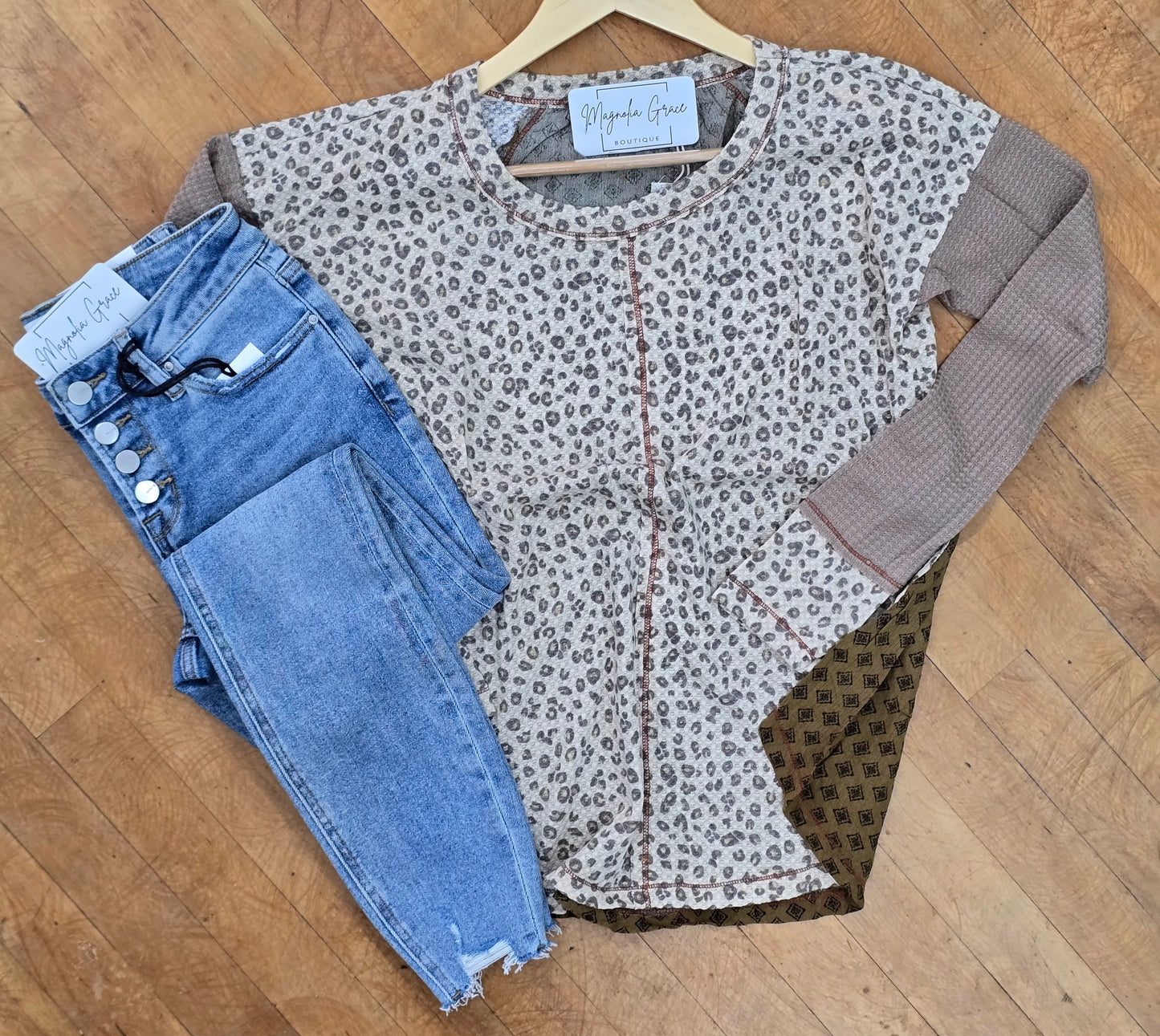 Leopard Mixed Fabric Top