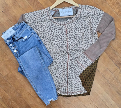 Leopard Mixed Fabric Top